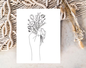 Holding Flowers 8x10" Line Art Print