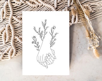 Holding Hands with Flowers 8x10" Line Art Print