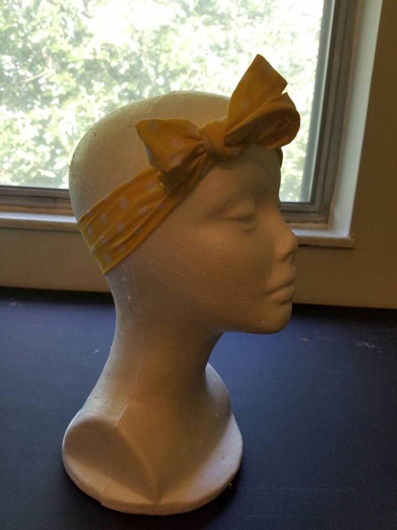 Yellow and White Polka Dot Headband