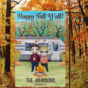 Personalized Fall Camping Flag: Custom Campsite RV Decor