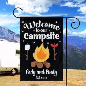 Custom Camping Flag Camp Sign Campsite Flag, Personalized Camping Flag, Welcome To Our Campsite Flag, Gift for Camper, Gift for Camper