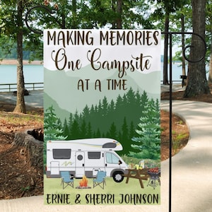 Personalized Camping Flag, Making Memories Custom Campsite Sign, RV Campsite Gift, Happy Campers, Family Name Garden Flag, Camper gift