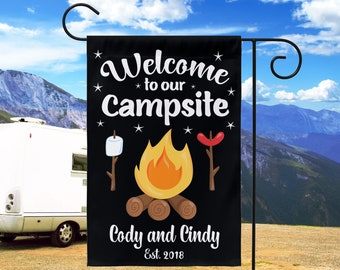 Custom Camping Flag Camp Sign Campsite Flag, Personalized Camping Flag, Welcome To Our Campsite Flag, Gift for Camper, Gift for Camper