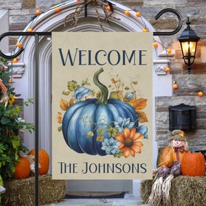 Fall Decor for Front Porch, Fall Garden Flag, Blue Pumpkin Decor Personalized Mom Gift, Welcome Flag