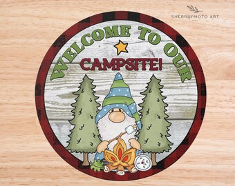 Gnome Camping Vinyl Sticker: Welcome to our Campsite, RV Camper Decal