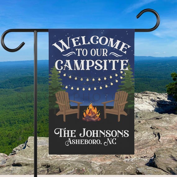 Personalized Welcome to Our Campsite Flag, Custom Campsite Welcome Sign, RV Gift Under 30, Camping Gift, Gift for Campers