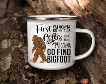 Funny Bigfoot Coffee Mug: Sasquatch Camping Enamel Mug