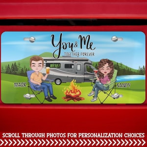 Custom License Plate for Camping Couple, Personalized Vanity Plate, Camper Gift Ideas for him or her, Front Car Tag, Anniversary Gift