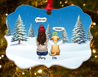 Custom Christmas Pet Memorial Gift For Dog Mom, Cat Mom, Dog Dad, Cat Dad, or Family, &quot;I Miss You&quot; Personalized Medallion Metal Ornament