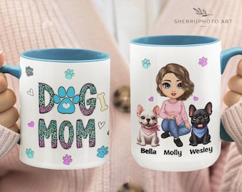 Personalized Dog Mom Portrait Coffee Mug, Custom Pet Gift