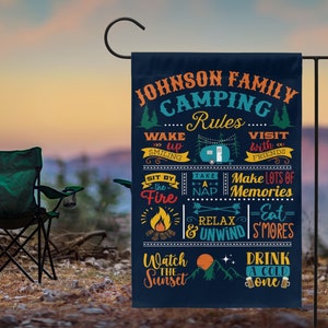 Camping Flag that says Camping Rules, Custom Campsite Flag, Campsite Rules Sign, Gift for Campers