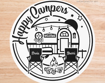 Custom Happy Camper Vinyl Sticker, Personalized RV Decal