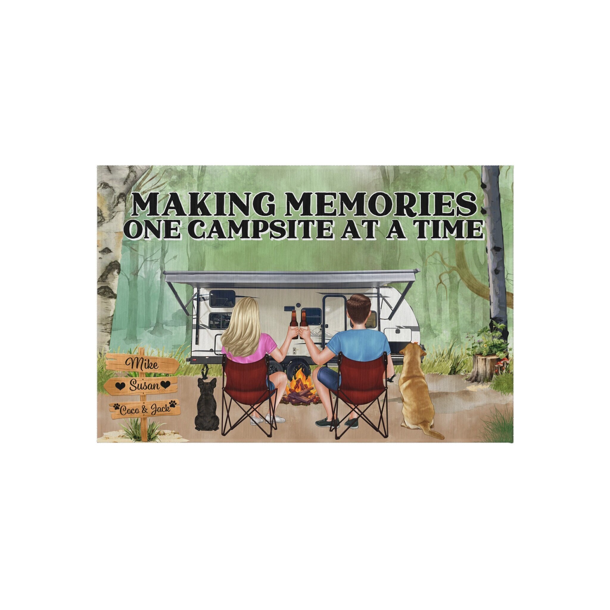 Making Memories One Campsite At A Time - Personalized Doormat - Birthday Gift For Hikers, Campers - Camping Dolls