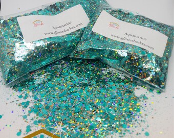 Aquamarine Chunky Glitter, Festival Glitter, Polyester Glitter