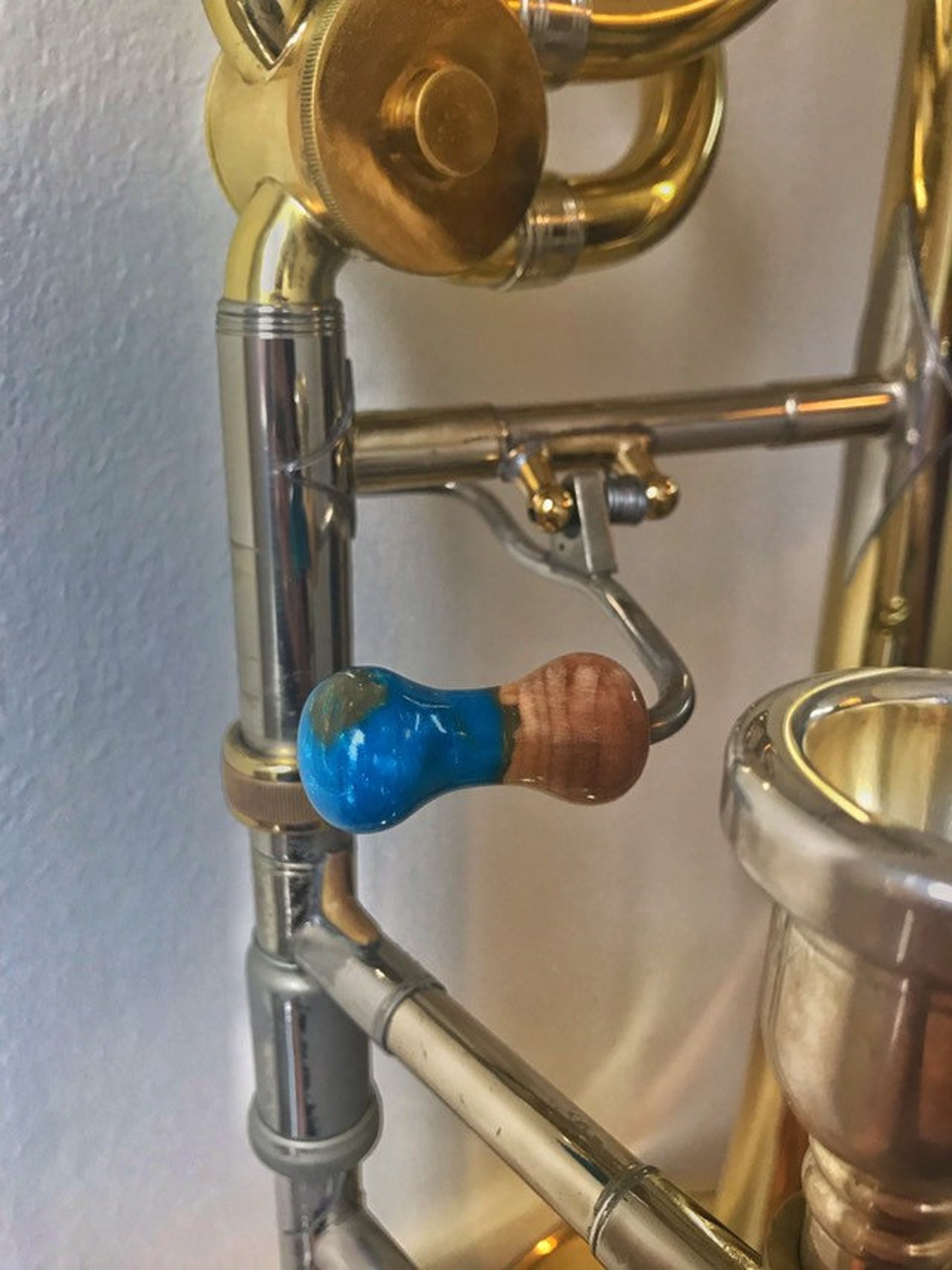 Trombone Acrylic Trigger Thumb Rest Maple Burl Blue and Gold Etsy