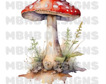 Watercolor Mushroom Clipart and All over print