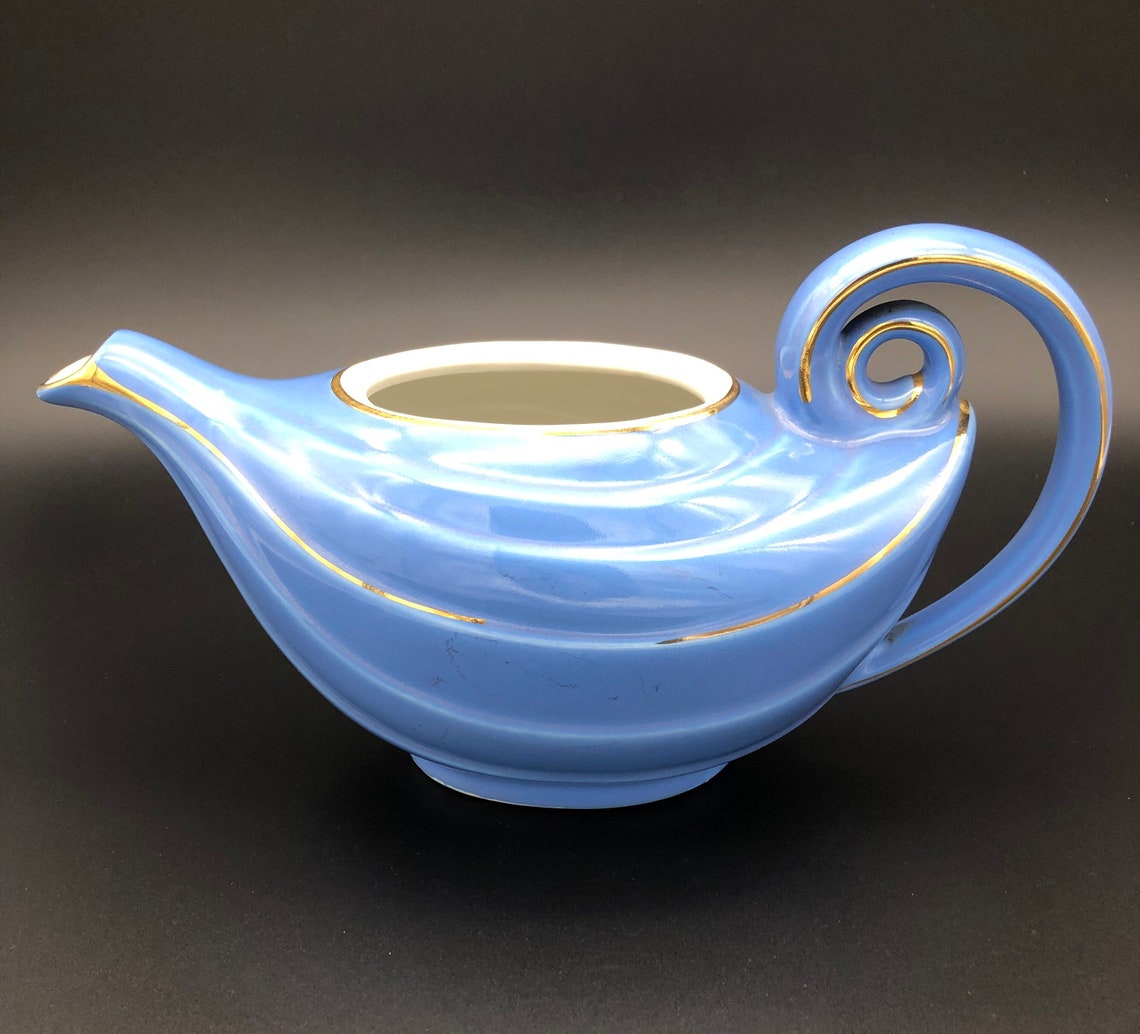 Hall Aladdin Teapot Blue w/Gold Trim no lid Etsy