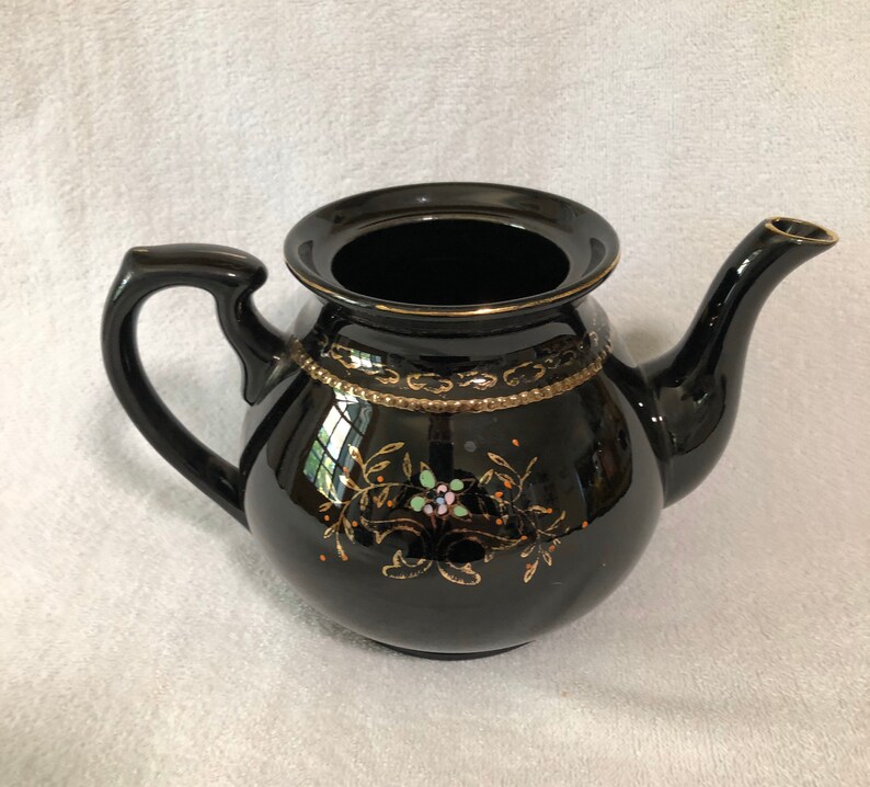 Vintage Black Floral Teapot Made in Japan Etsy