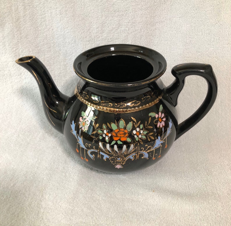 Vintage Black Floral Teapot Made in Japan Etsy