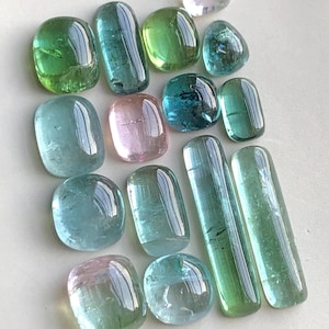 34.30 carats Blue green tourmaline cabochons lot flat back origin Afghanistan