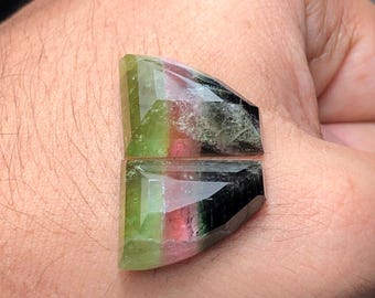 44 Carat Tri-Color Tourmaline Pair: Hand Cut Afghani Gemstones