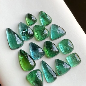 27 carats Bluish green tourmaline cabochons lot flat back