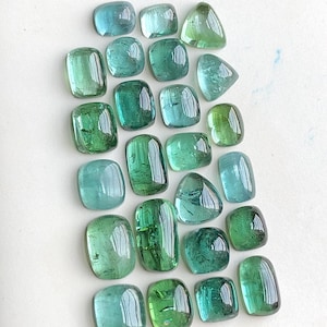 27.20 carats Bluish green tourmaline cabochons lot flat back