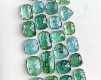 27,20 Karat Bläulich grüne Turmalin Cabochons viel flach zurück