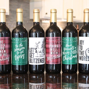 6 Wine Bottle Labels for Christmas Party Decorations and Favors - Perfect for Holiday Party and Gifts for Teachers, Family, and Friends