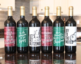 Holiday labels for wine bottles