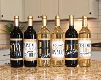 6 Premium Retirement Party Gift Wine Bottle Labels or Stickers, Officially Retired Teacher, Nurse, Coworker, Boss, Friend, Mom, Dad