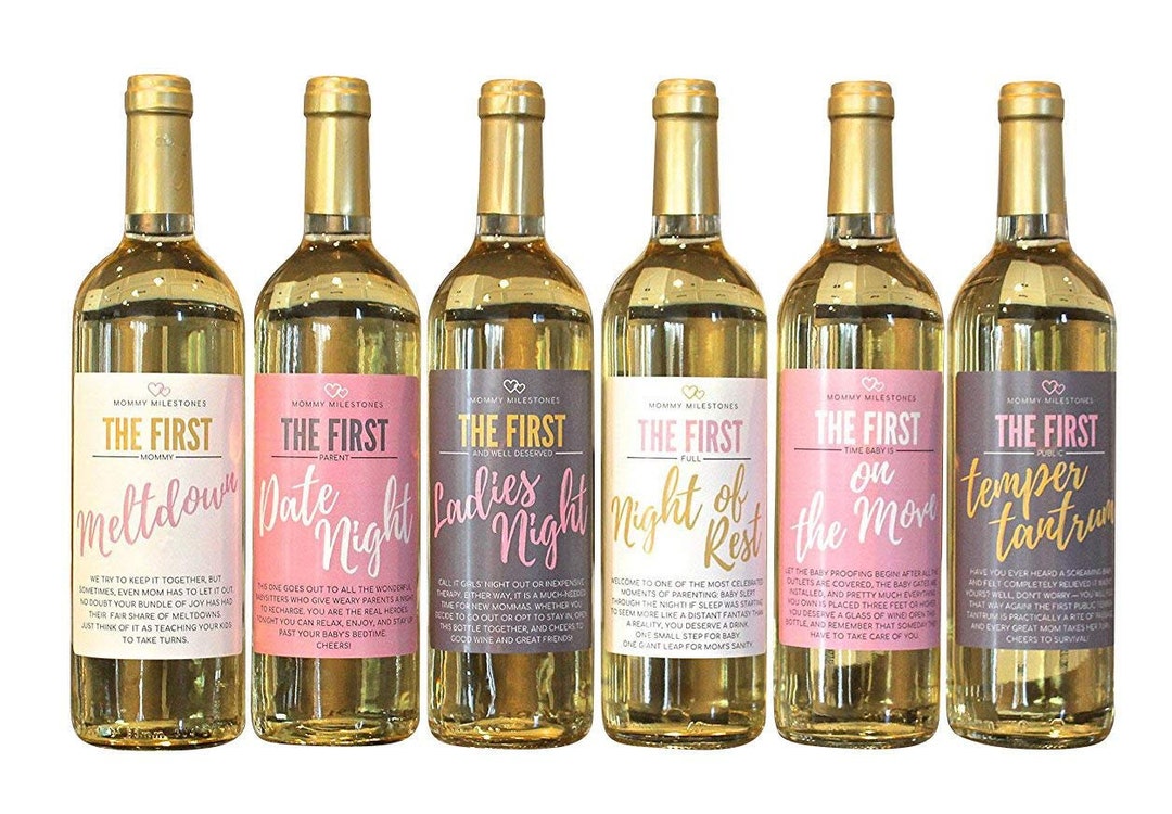 6 Mommy's First Milestones Wine Labels and Stickers, Great Baby Shower and Pregnancy Gift Ideas ...