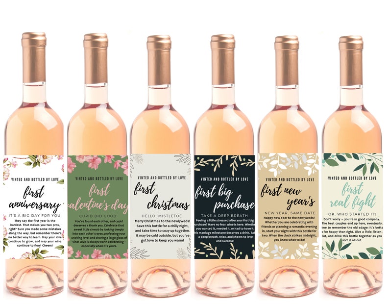 6 Wedding Wine Bottle Labels for Wedding Gift Wedding Firsts Etsy Canada