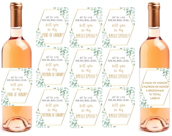 Bridesmaid Proposal Gift Wine Bottle Labels, Set of 10 - Incl. 2 Maid, 2 Matron, 6 Bridesmaid - Will You Be My Bridesmaid Proposal Box Gift