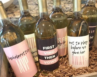 6 Bachelorette Wine Labels and Stickers, Great Bachelorette Party & Bridal Shower Gift Ideas for Bride To Be, Funny Bachelorette Party Decor