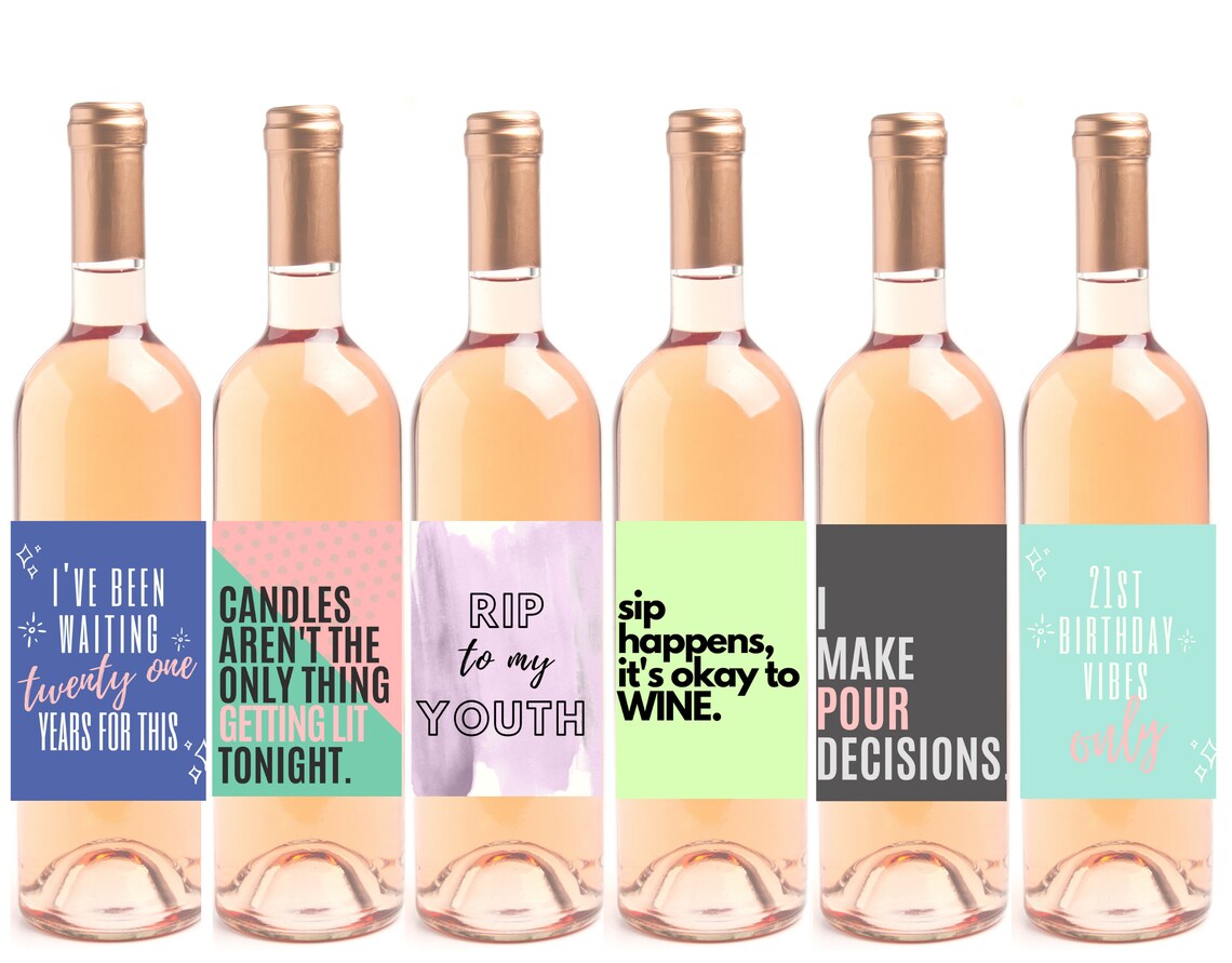 6 Fun 21st Birthday Wine Bottle Labels or Stickers Present Etsy
