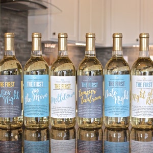 6 Mommy&#39;s First Milestones Wine Labels and Stickers, Great Baby Shower and Pregnancy Gift Ideas for Mom To Be, Funny Mom&#39;s First Moments