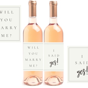 Proposal Wine Bottle Labels, Will You Marry Me + I Said Yes Set of 2 Wine Labels Engagement Idea - Classy Romantic Proposal Decor Props