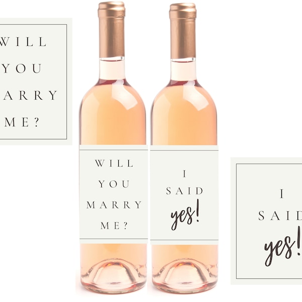 Proposal Wine Bottle Labels, Will You Marry Me + I Said Yes Set of 2 Wine Labels Engagement Idea - Classy Romantic Proposal Decor Props