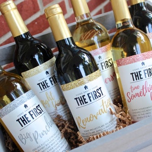 6 Housewarming Gifts for New Home, New Homeowner Wine Label Gift Set, Unique Real Estate Gifts From Agent For Client Congratulations