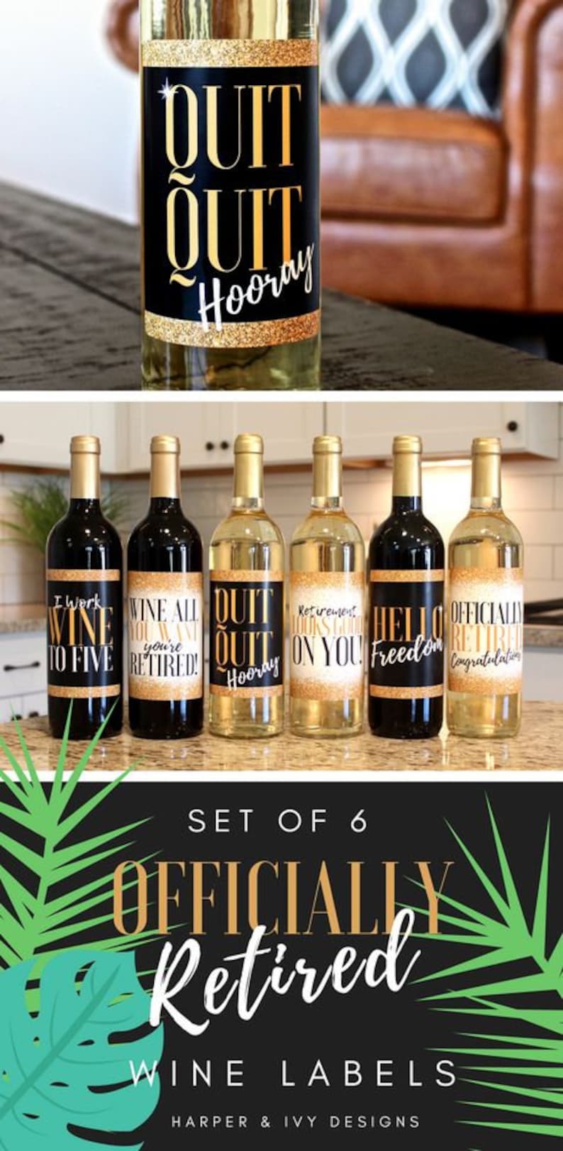 6 Premium Retirement Party Gift Wine Bottle Labels or Etsy