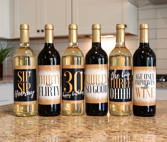 6 30 Geburtstag Wein Flasche Etiketten Schmutzig Durst Flirty Dreißig Geschenke Für Frauen Cheers Bis 30 Jahre Lustige Schwarz Gold Party