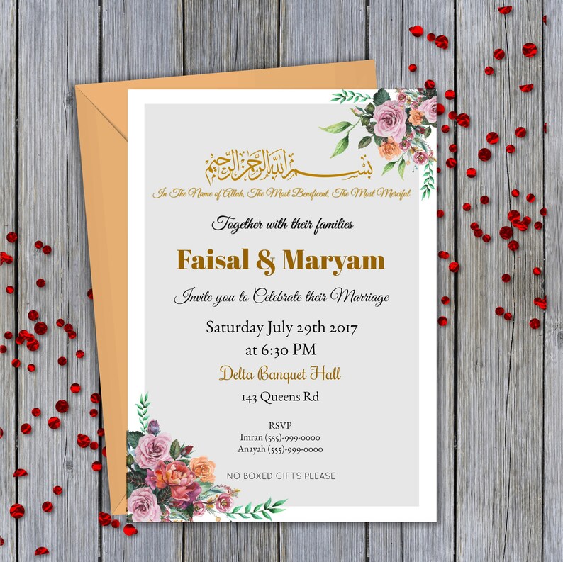 Islamische Ehe Individuelle Einladung Nikaah Hochzeit Muslimische Hochzeit Islam Digitaldruck E Card