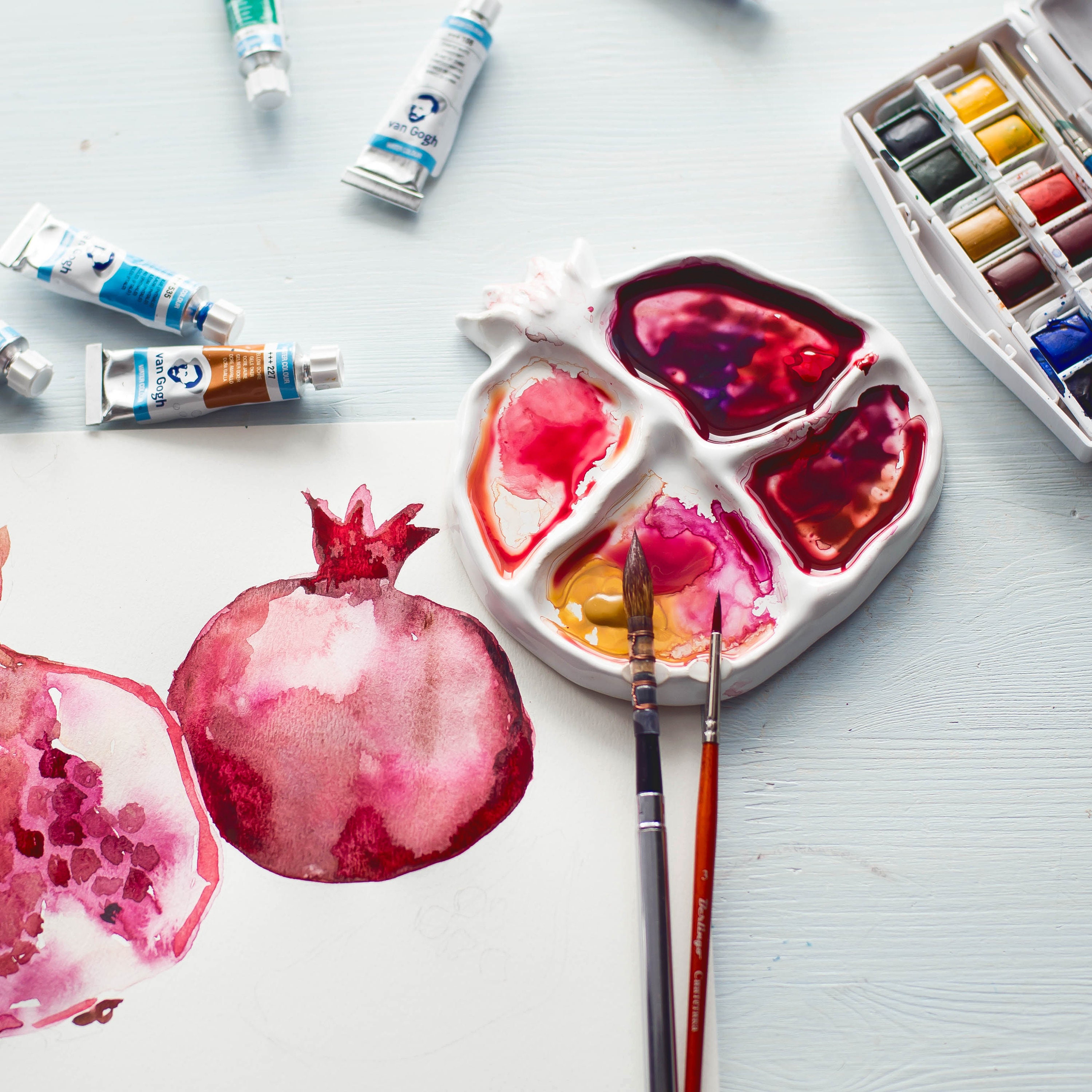 Ceramic Mixing Palette for watercolor Pomegranat Etsy