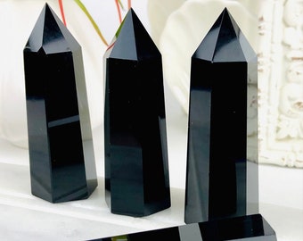 Black Obsidian crystal points , Protection crystals , Obsidian towers