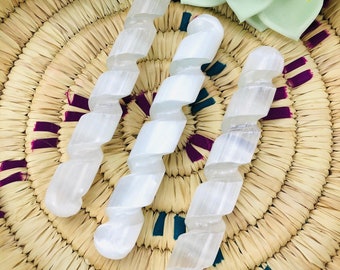 Selenite Crystal Massage Wand, Energy Gemstone Stick (6")