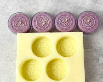 Wiccan Tealight Silicone Mold, Witch's Knot, Pentacle, Trinity Knot