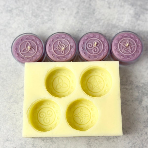 Wiccan Tealight Silicone Mold, Witch's Knot, Pentacle, Trinity Knot