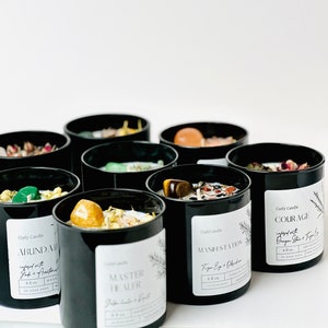 Fall candles, Healing energy crystal candles Intention candles, Manifestation crystal candle, Soy candle with herbs and crystals