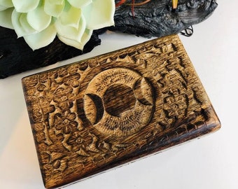 Moon Phase Tarot Box ,  Moon Jewelry Box , Crystal Storage Box , Altar Wood Box , Tarot Card Holder